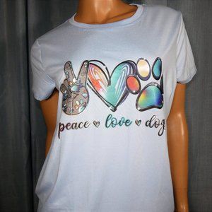 "Peace Love Dog" Tee Shirt Light Blue Large
